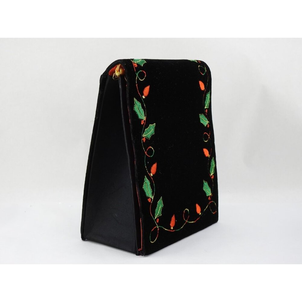 Black Velvet Purse With Christmas Bulbs Embroidered Evening Holiday Bag 7” - Picture 4 of 10